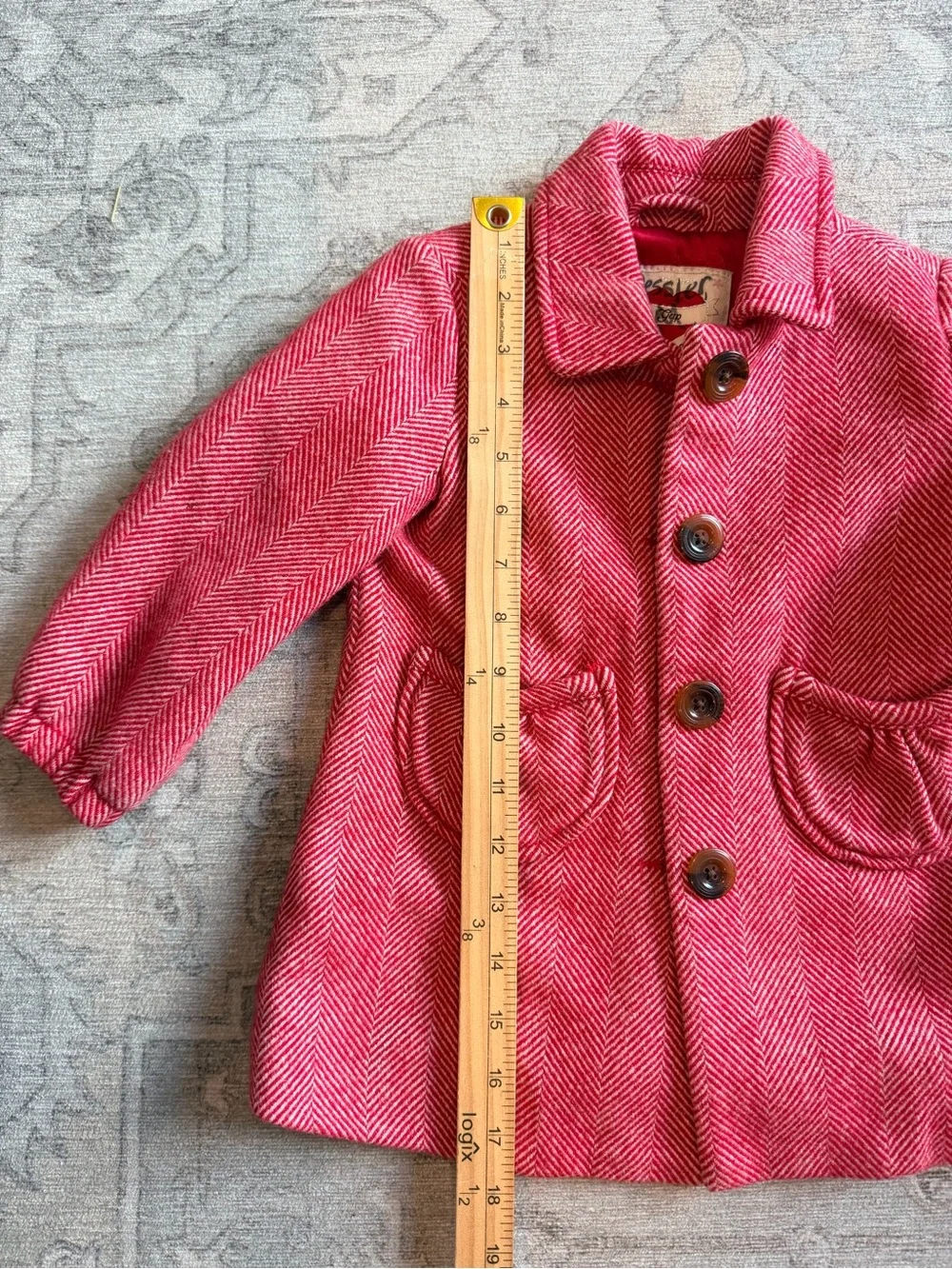 Vintage GAP Girls Red Herringbone Pea Coat holiday wool blend Christmas photos 2